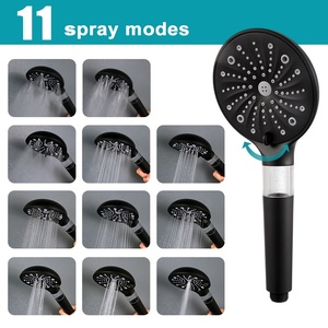 Pommeau <span class=keywords><strong>de</strong></span> <span class=keywords><strong>douche</strong></span> rond <span class=keywords><strong>noir</strong></span> mat 11 modes avec fenêtre <span class=keywords><strong>de</strong></span> filtre visible, coton PP remplaçable, douchette haute pression avec 1 filtre - Product Image 2