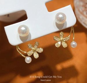 Pendientes de Oro de 18K con Diseño de Hada y Diamantes Naturales de 0.1ct, Perlas y Flores, Regalo Ideal para Fiestas, Xinfly, Superventas - Product Image 3