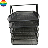 Organizador de Escritorio de Metal con Malla Metálica de 30x38x35cm, Almacenamiento de Archivos, 5 Bandejas para Documentos, Juego de Papelería Negro/Plateado, Suministros de Oficina
