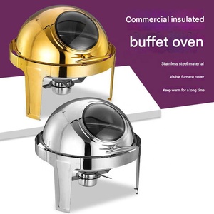Conjunto de Buffet Redondo de Aço Inoxidável de <span class=keywords><strong>6</strong></span> Litros com Tampa Rolante, Bandeja para Alimentos, Bandeja para Água e Suportes para Combustível para Eventos de Catering - Product Image 2