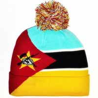 Nouveau bonnet tricoté avec drapeau du Mozambique pour femmes et hommes, bonnet à pompon, bonnet chaud d'hiver, doux, extensible, pas cher, vente en gros personnalisée