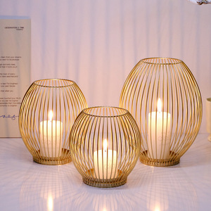 Home Living Room Decorative Retro Iron <strong>Metal</strong> Black Candle Holders <strong>Lanterns</strong> Candle Jars Ornament - Product Image 2