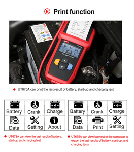 Analizador de Baterías y Cargadores de Coche UNI-T UT675A 12V 24V, Capacidad de Carga para Sistema de Arranque 40-2000CCA - Product Image 5