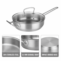 Poêle à frire profonde en acier inoxydable OEM 24 cm 3 QT avec logo personnalisé, couvercle en verre trempé, compatible induction pour cuisines de restaurants et d'hôtels