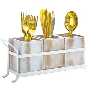 Caja de Almacenamiento de Madera, Porta Cuchillos, Tenedores y Palillos, Combinación de Hierro y Madera, Organizador de Escritorio Multifuncional, Estante de Cocina - Product Image 5