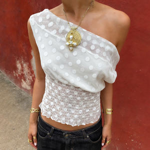 Camiseta de Mujer con Tela Jacquard Chic, de Alta Calidad, Nueva Llegada, Sexy, con Hombros Descubiertos, Cintura Fruncida, Estilo Club Nocturno - Product Image 2