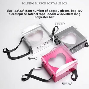 Caja de Regalo de Flores de Cartón Minimalista Portátil, Caja de Embalaje para Regalo del Día de San Valentín Qixi, Caja de Rosas con Ventana Transparente de PVC y Espejo - Product Image 5