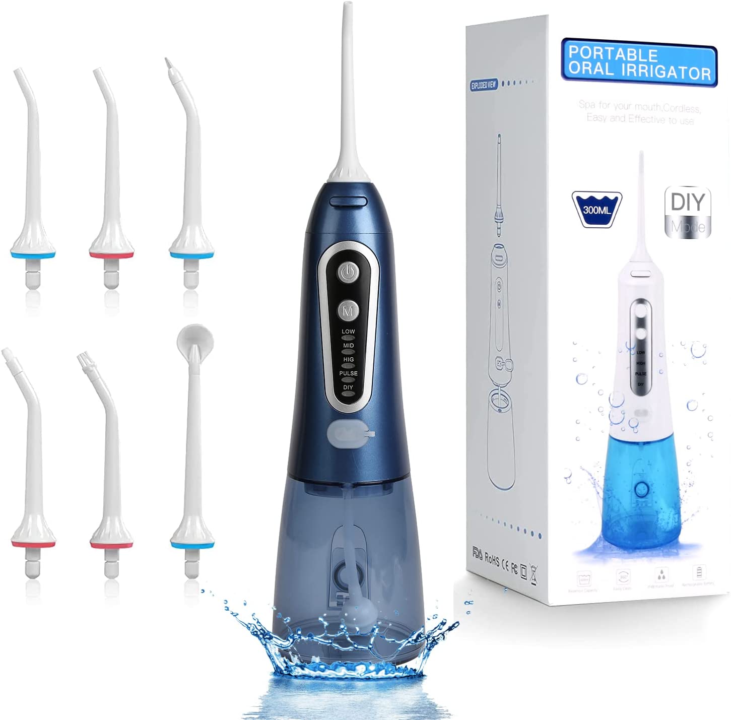 Таможенных зубная нить ирригатор для полости рта подтяжки IPX7 Водонепроницаемый Аккумуляторная электрическая зубная щетка нить для чиски полости рта 300 мл