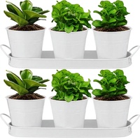 Pot Tanaman Herbal Logam Modern dengan Baki Drainase, Pot Portabel untuk Ambang Jendela untuk Penggunaan Dalam/Luar Ruangan (Putih)