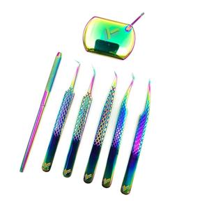 Pince à cils en acier inoxydable de marque privée arc-en-ciel avec logo personnalisé de haute qualité - Product Image 1