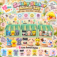 Jouets autocollants en PU mignons en forme d'animaux de dessin animé, série de jouets anti-stress souples, vente en gros directe d'usine
