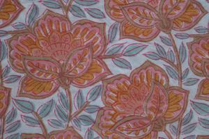 Tissu en coton tissé imprimé à la main motif floral, textile indien de Jaipur, imprimé à pois botaniques corail moutarde, traditionnel et léger - Product Image 6