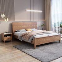 Cadre de lit moderne en bois massif, lit plateforme en chêne naturel avec tête de lit et tables de chevet pour mobilier de chambre