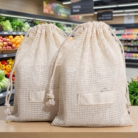 Sac en maille de coton premium réutilisable et lavable pour fruits, légumes, jouets, rangement domestique, écologique, logo personnalisé, vente en gros