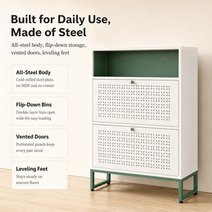 Meuble à chaussures moderne autoportant en acier avec <span class=keywords><strong>porte</strong></span> perforée ventilée et étagère inclinable pour rangement <span class=keywords><strong>d</strong></span>'entrée et couloir - Product Image 5