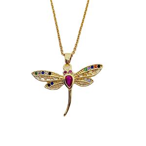 Collier pendentif libellule en cristal plaqué or 18 carats Collier pendentif hip-hop en cuivre animal avec zircon - Product Image 6