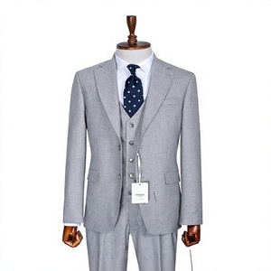 Costume d'affaires gris en laine pour homme, simple boutonnage, col cranté, style britannique, infroissable, coupe classique - Product Image 1