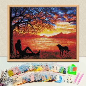 Kit de Peinture Diamant Paysage Coucher de Soleil avec Cadre, Perles Rondes, Art Imprimé DIY, Décoration Murale Forme Rectangulaire - Product Image 1
