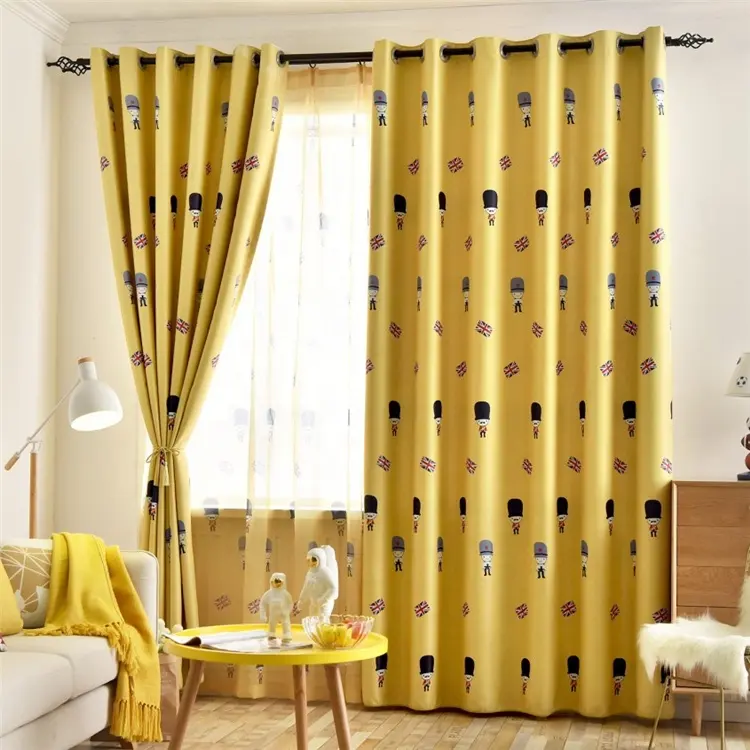Wholesale Yellow Cartoon Printing Style Children'S Room Thermal Insulated Polyester Kids Curtains//
