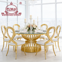 Ensembles de tables à manger en acier inoxydable doré titane, tables rondes de luxe pour mariage et réceptions