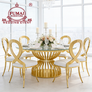 Dining Table Sets <b>Titanium</b> Gold Stainless Steel Round Luxury Wedding Party Table - Product Image 1