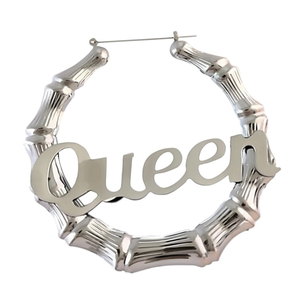 Boucles d'oreilles créoles lettre Queen en argent 925 pour femme, bijoux tendance pour le quotidien - Product Image 1