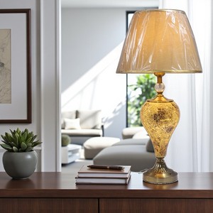 Hecho a mano amarillo oro mosaico arte doble luz lámpara de mesa diseño Simple mosaico de vidrio - Product Image 3