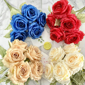 Bouquet de roses artificielles Diana Rose à 5 têtes pour mariage, décoration intérieure, fleurs en tissu tressé - Product Image 4