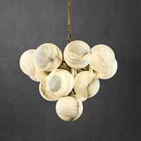 Lustre moderne en albâtre avec pendentifs LED minimalistes en forme de boule naturelle pour salon et salle à manger, forme ovale