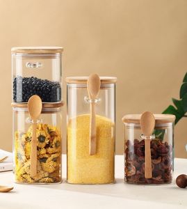 Elegant High Borosilicate Glass Storage Jar with Airtight Bamboo Lid Stackable Food Container Canister for <b>Pantry</b> Storage - Product Image 4