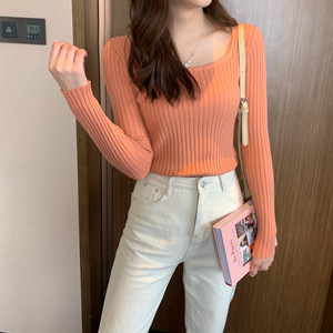 New Fashion Women autunno inverno Lady Sim top <span class=keywords><strong>maglia</strong></span> manica lunga scollo a U tinta unita abiti Pullover Casual maglieria - Product Image 3