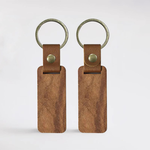 Wholesale Custom Promotional Wood Key Chains Leather Strap Plain Accessories Engraved Logo Blank Wooden Keychains Keyring