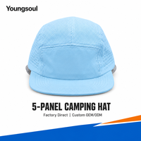 Casquette de randonnée légère en nylon personnalisée OEM, perforée, respirante, séchage rapide, imperméable, 5 panneaux, visière plate, pour hommes, course à pied, camping