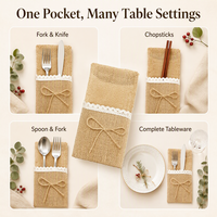 Organisateur de couverts en toile de jute pour fourchettes, couteaux, cuillères, baguettes – Décoration de table rustique pour événements, Noël, mariages, fêtes
