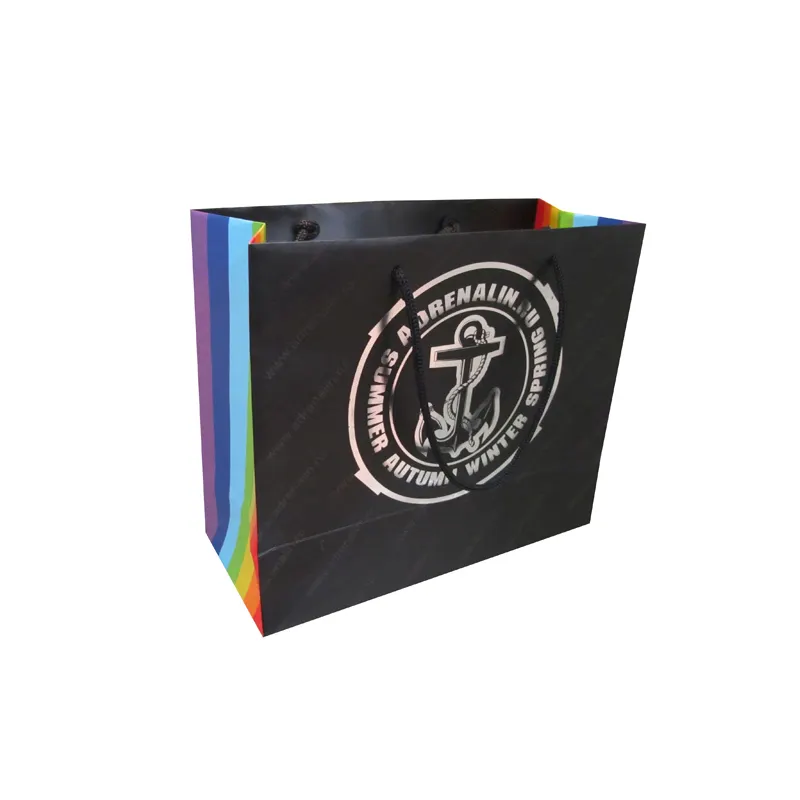 Bolsa de papel con logotipo personalizado, embalaje de compras ecológico, color negro, para regalo
