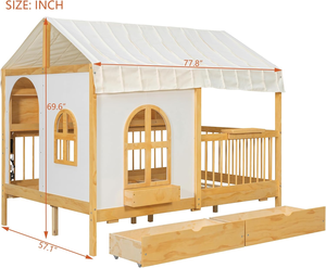 <span class=keywords><strong>Lit</strong></span> <span class=keywords><strong>superposé</strong></span> moderne en bois massif de taille standard avec 2 grands tiroirs, étagère latérale et éclairage LED - Product Image 2