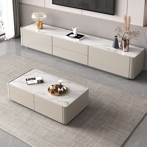 Modern Luxury Marble Top Wooden Tv Stand and <strong>Coffee</strong> <strong>Table</strong> Set <strong>Rectangle</strong> for Home Living Room Multifunctional Furniture Design - Product Image 2