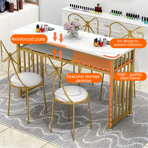 Table de <span class=keywords><strong>manucure</strong></span> double moderne de luxe, table à ongles professionnelle portable en bois avec collecteur de poussière, ensemble de chaises pour centre commercial, salon - Product Image 3