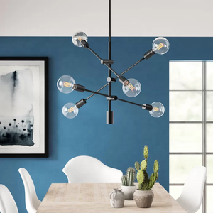 SIMIG Design de Style Simple avec Bâton 6 Lumière en Verre Spoutnik Lustre Transitionnel Linéaire Moderne Noir pour Éclairage Domestique - Product Image 2