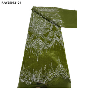 Hoa Mô Hình Châu Phi Sequin Đính Cườm Nhung Đỏ Ren Vải Ngọc Trai Nặng Đính Cườm Nhung Ren Vải Cho Ấm Dresses - Product Image 4