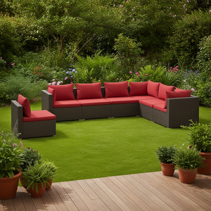 Ensemble de salon de jardin en rotin brun, 6 places, structure en acier thermolaqué, mobilier d'extérieur, design contemporain - Product Image 2