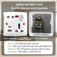 Prises électriques Wenzhou Technology 3/5 broches, multiprises et interrupteurs, prise murale électrique avec ports USB