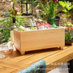 Wooden Outdoor <b>Ice</b> Bucket Rectangle Insulated <b>Cooler</b> For Beverages Party Use - Product Image 2