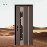 Porte d'entrée principale robuste en acier inoxydable à feuille unique, moderne, antivol et isolée pour l'ingénierie de construction mondiale