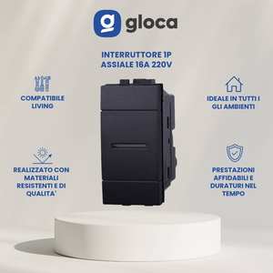 Interrupteur mural axial Gloca 1P 16A 220V, lot de 4, en plastique durable, 1 gang 1 voie, compatible avec la série Living - Product Image 2