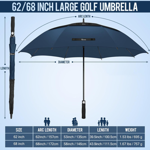 Extra Large Double Layers Vented <b>Windproof</b> Paraguas Personalizados Pongee Fabric Waterproof Custom Golf <b>Umbrella</b> With Logo - Product Image 2