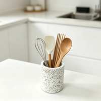 Support à ustensiles de cuisine de luxe en résine aspect terrazzo blanc, rangement pour outils de cuisson sur comptoir, pot à ustensiles, organiseur d'outils de cuisine