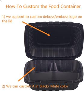 Barquettes alimentaires jetables en plastique MFPP à 3 compartiments, 9 x 9 pouces, blanches, avec logo personnalisé, vente en gros à prix réduit - Product Image 2