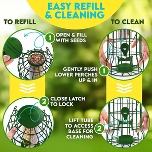 Mangeoires d'oiseaux dissuasives d'écureuil pour l'extérieur suspendues Tube en <span class=keywords><strong>cage</strong></span> à 4 ports Mangeoire pour oiseaux sauvages en acier résistant à la mastication et aux intempéries - Product Image 5