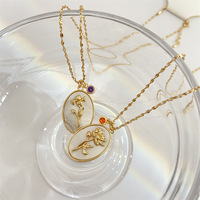 Accessoires en laiton vintage en gros décembre fleur ovale femme coquille collier femme pierre de naissance naissance fleur clavicule chaîne